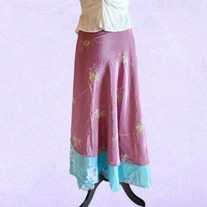 Reversible silk wrap skirt floral blue and purple